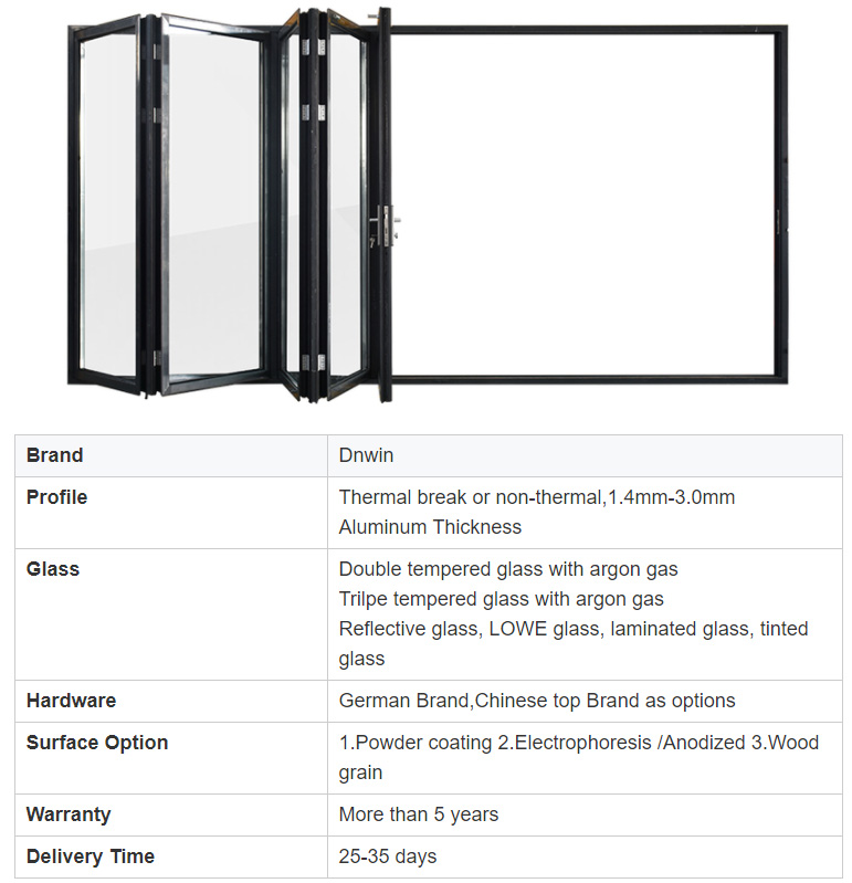 Modern Design Houses Aluminium Energy Saving Glass Bifolding Doors