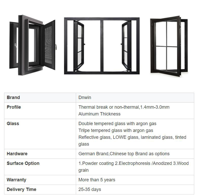 Latest Design Minimalism Style Villa Living Room Aluminium Double Glass Casement Window