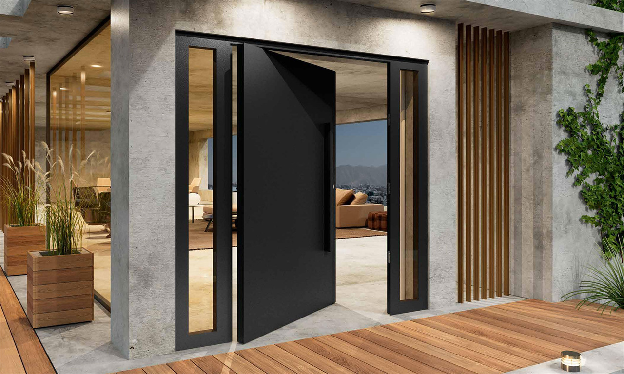 Simple style high quality custom made villa aluminium black modern burglar proof pivot door