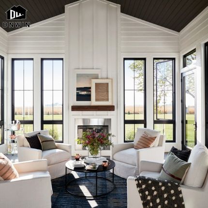 Villa living room aluminium tempered glass insulated new casement windows