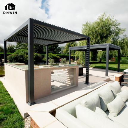 New design aluminium pavilion villa garden terrace aluminium gazebos with waterproof louvered roof